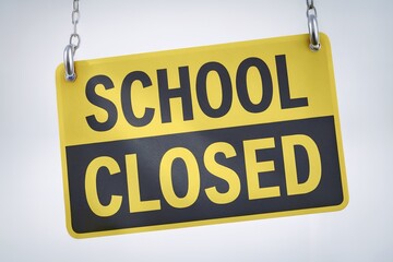 Yellow sign with 'School Closed' indicates a temporary shutdown due to weather or other circumstances.