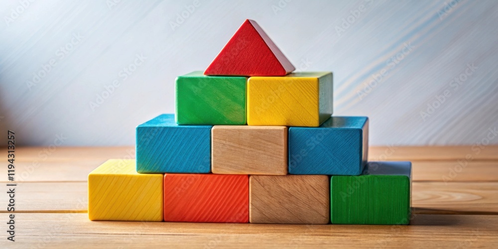 Aufkleber colorful wooden blocks forming a pyramid structure on a table