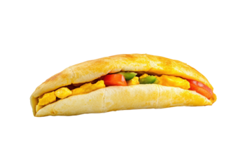 Scrambled egg pocket, studio shot, food photography, white background