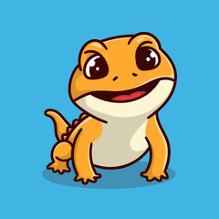 illustration cute cartoon animal gecko with smile face