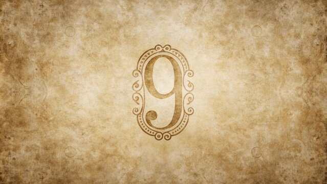 Antique Number Nine on Aged Parchment Background for Vintage Designs