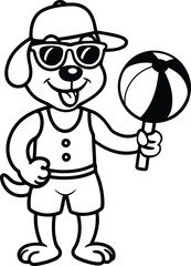 A cheerful cartoon puppy with ball vector illustration, a cheerful puppy with ball silhouette vector art, a cheerful puppy with ball line art vector