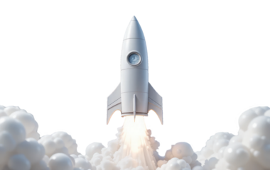 3D Rocket Launching Isolated on Transparent PNG Background, The Concept of Business Startup and Growth.