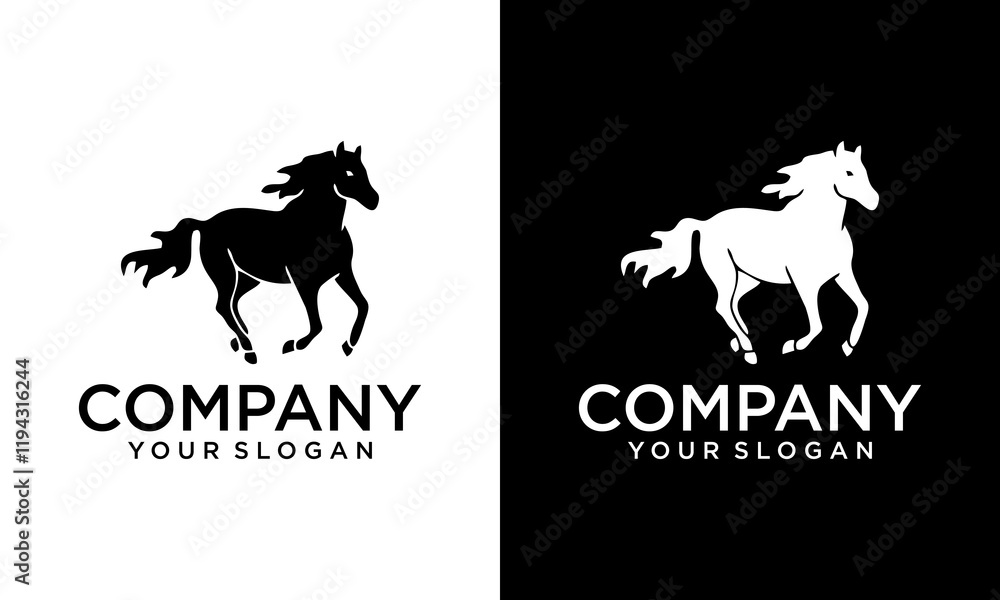 Poster running horse. black stallion side view. isolated vector image in simple style