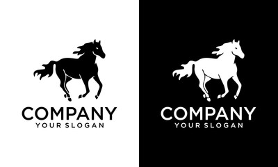 running horse. black stallion side view. isolated vector image in simple style
