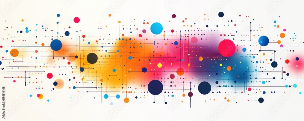 Poster abstract circuit design with vibrant circles and connecting lines
