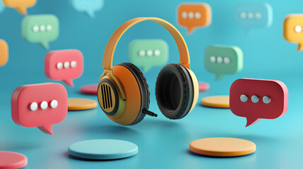Customer service concept with a headset icon surrounded by speech bubbles