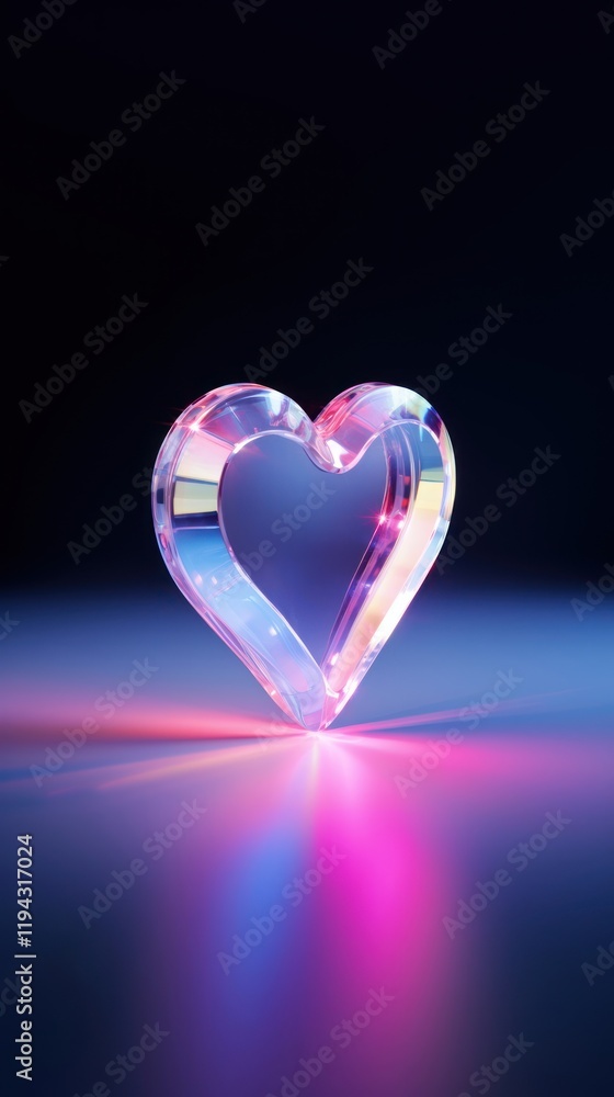 Poster heart shape illuminated reflection.