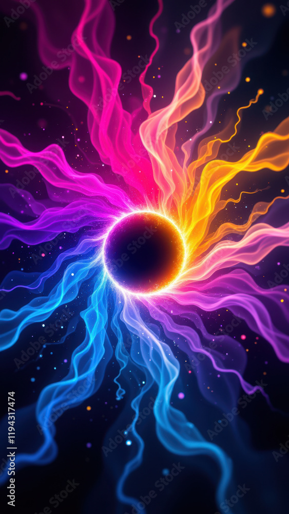 Poster a vibrant and colorful abstract background with cosmic swirls and light emanating from a central poi