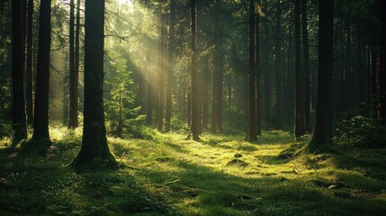 Fototapeta premium Sunlit Forest Path: A Serene Woodland Scene