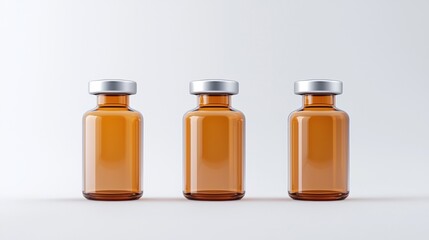 Three amber glass vials on a clean background
