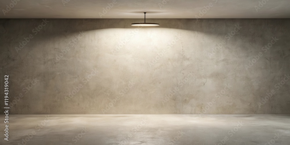 Aufkleber empty room with a single overhead light and concrete walls and floor