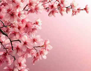 Obraz premium sakura flowers on pink background. spring card.