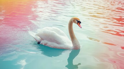 Elegant swan swimming gracefully in serene water nature photography tranquil environment