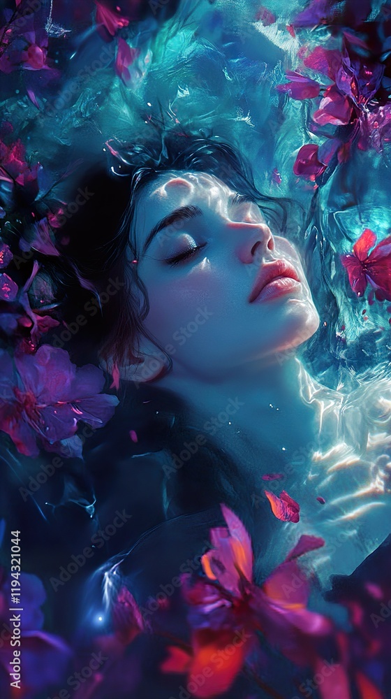 Canvas Prints Submerged Woman in a Dreamlike Underwater World