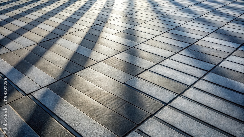 Poster sunlit pavement with linear shadows creates geometric pattern
