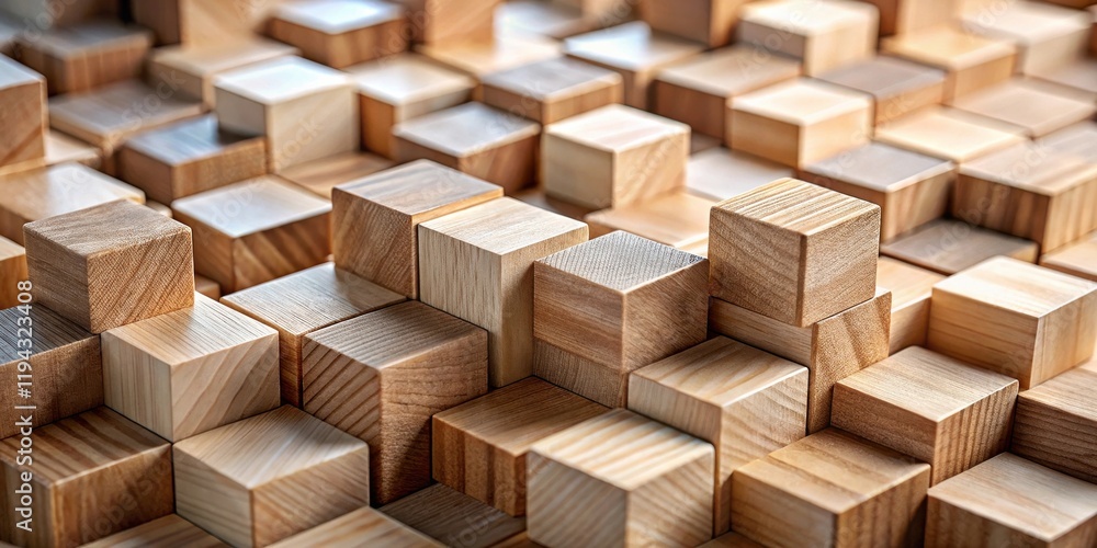 Aufkleber abstract wooden cube structure complex arrangement of light brown blocks