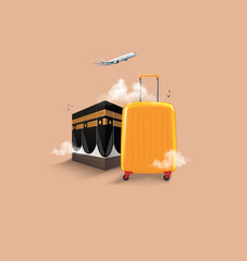HAJJ. Kaaba Vector for Hajj Mabroor in Mecca Saudi Arabia. looking through plane window enjoying Beautiful Kaaba vector banner design for Hajj in Saudi Arabia. World tourism day