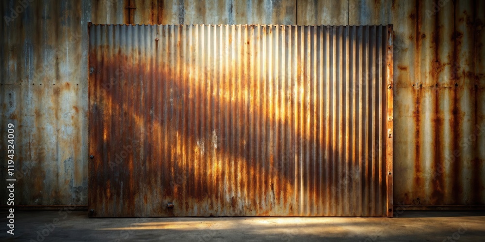 Poster Rustic Corrugated Metal Sheet with Aged Texture and Warm Lighting