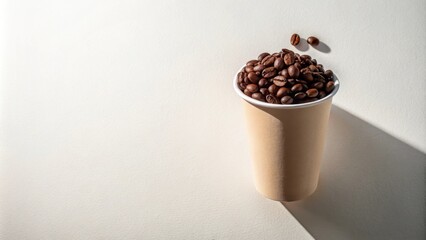 Roasted Coffee Beans in a Disposable Cup on a White Background