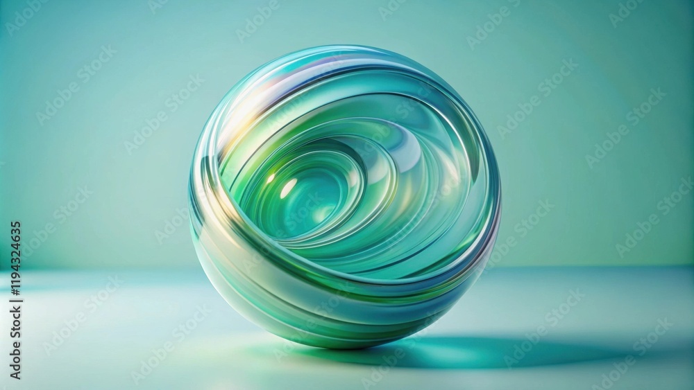 Poster abstract swirling sphere with teal and green hues on a matching background