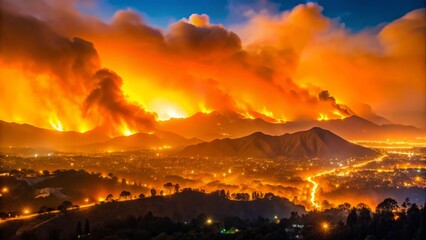 Majestic Wildfire Blaze at Dusk in Scenic Landscape