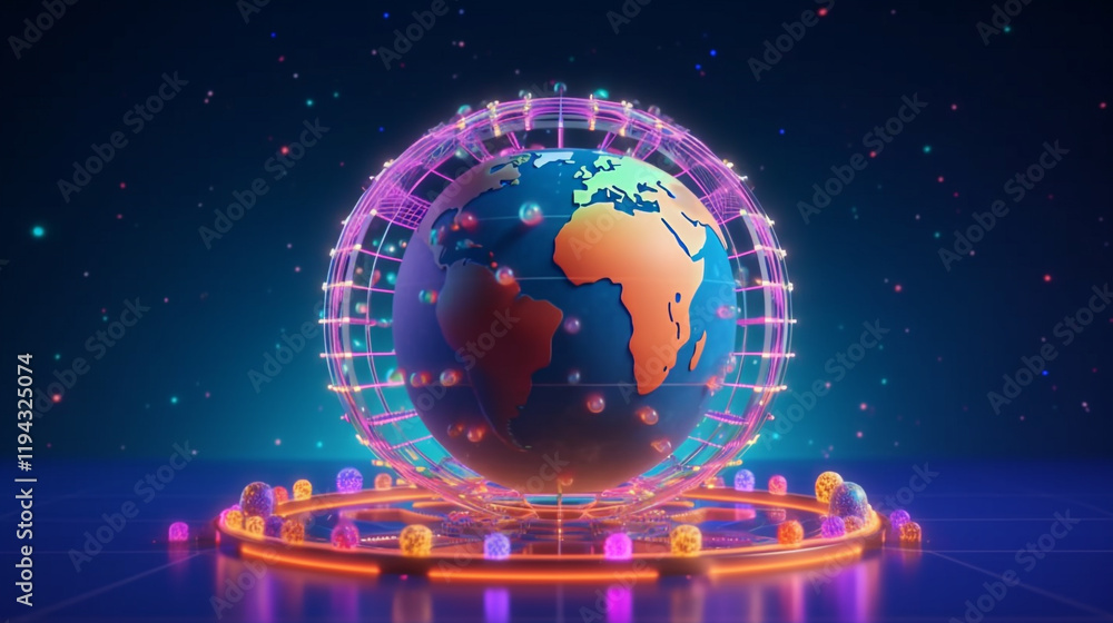 Poster digital world globe, concept of global network and connectivity on digital world globe representing 