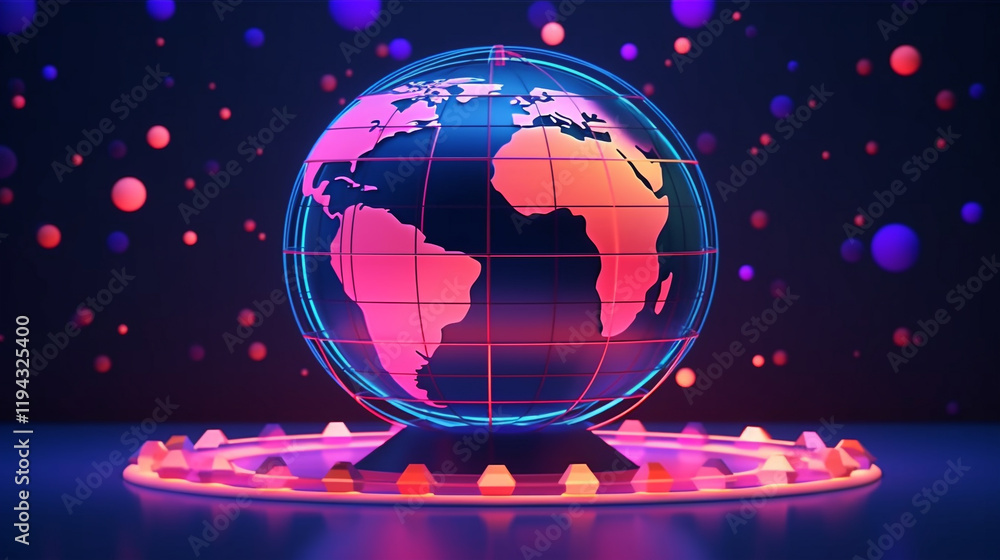 Poster digital world globe representing global network and connectivity on earth, featuring high-speed data