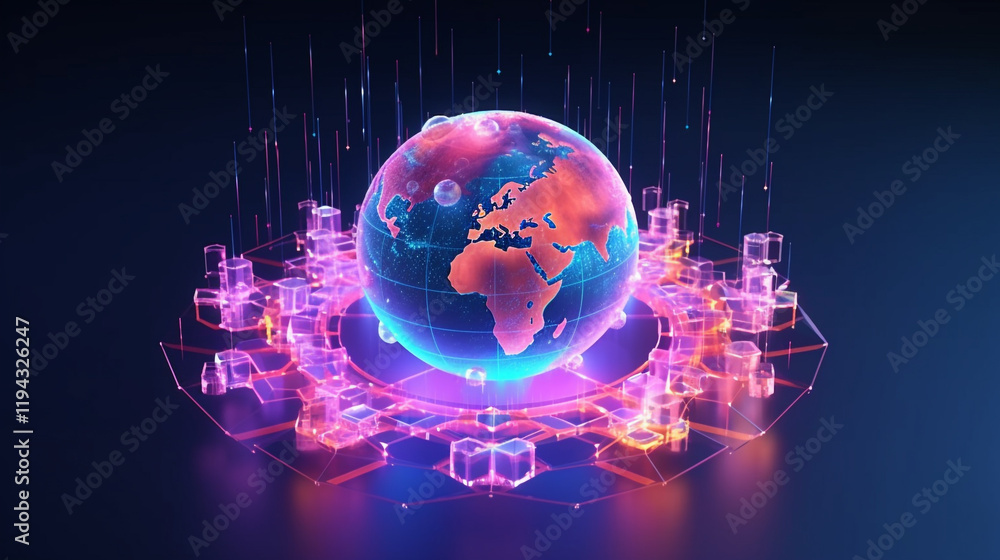 Aufkleber digital world globe representing global network and connectivity on earth, featuring high-speed data