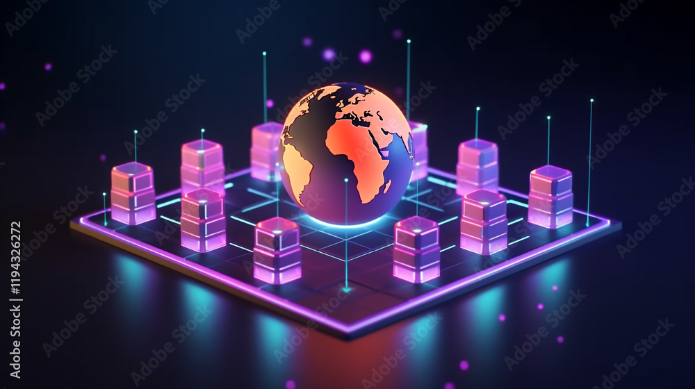 Poster digital world globe, concept of global network and connectivity on high speed data transfer and cybe