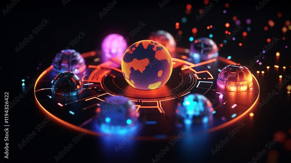 Poster digital world globe, concept of global network and connectivity on high speed data transfer and cybe