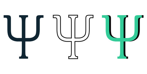 Psychology Symbol Psi Icon Vector Illustration - Minimalist Black and White Design of Greek Letter Psi Representing Psychology, Mind, and Mental Health Concepts