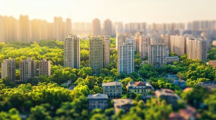 Obraz premium Urban Oasis: High-Rise Buildings Nestled Amongst Lush Greenery in a Modern City