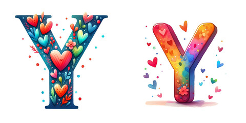 Happy Valentine's Day, Cute watercolor style clipart Valentine's Day letter Y isolated on a white background. Holiday typography illustration