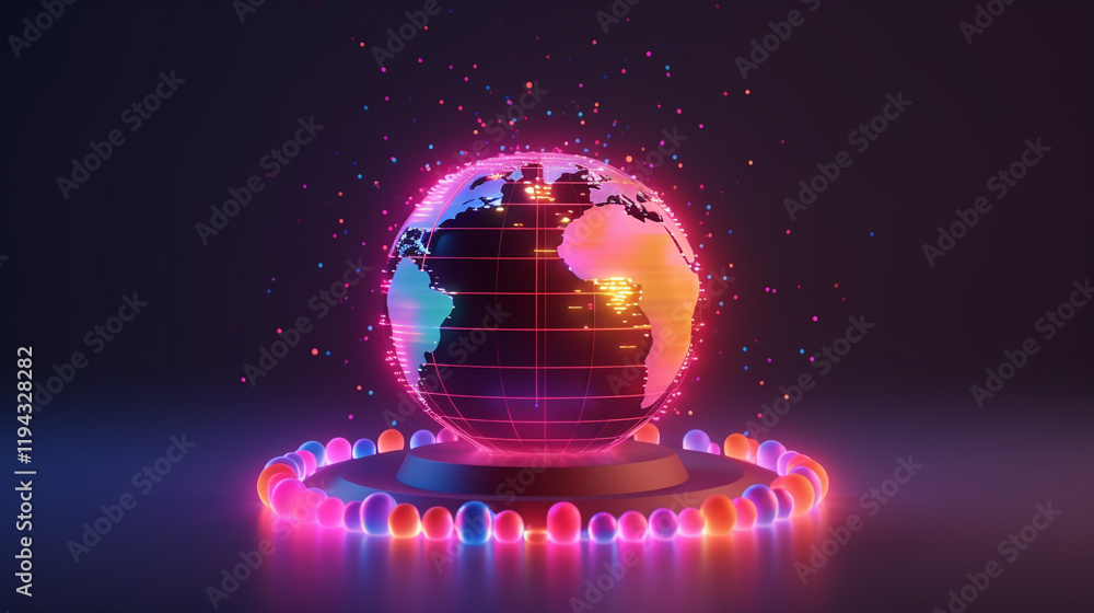 Aufkleber digital world globe, concept of global network and connectivity on earth, high speed data transfer a