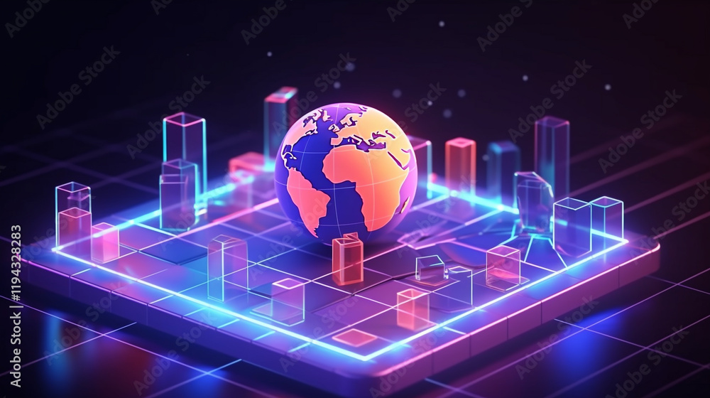 Poster digital world globe, concept of global network and connectivity on earth, high speed data transfer a