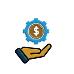 Coin icon. financial gear in hand. money management vector, business and finance icon. flat color design style. for financial education, web, management