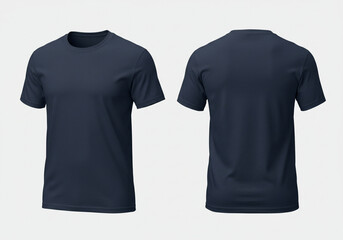 A high-quality rendering of a navy blue t-shirt, demonstrating its clean lines and simple silhouette, showcasing a classic crew neck and short sleeves