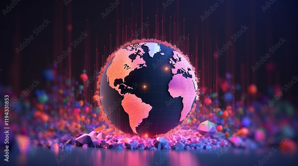 Poster hand touching digital earth with network connections, representing global communication and technolo