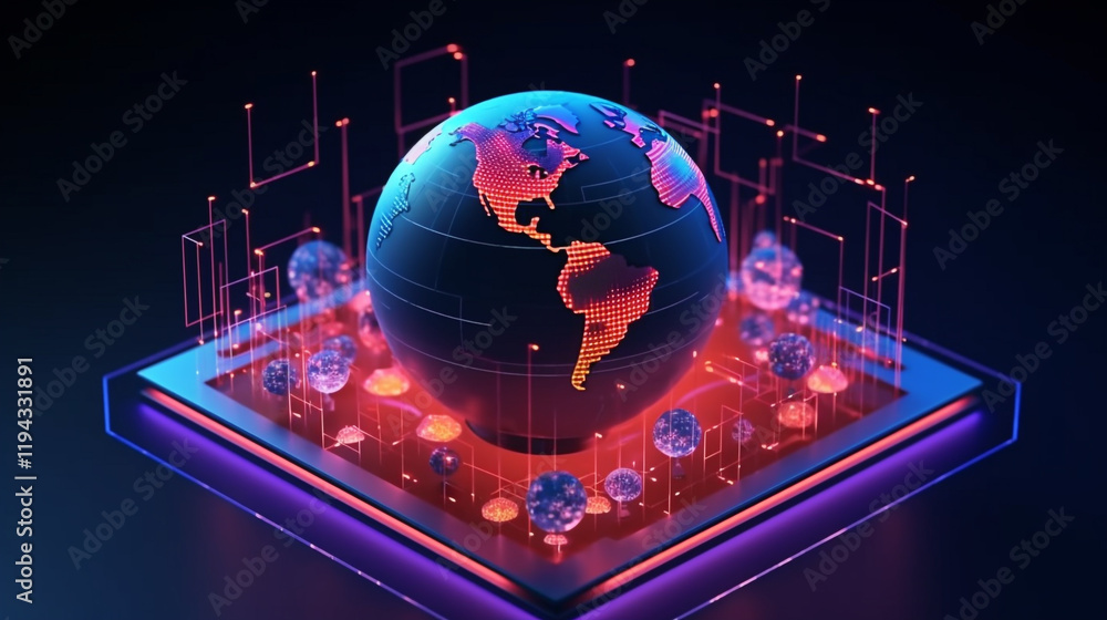 Aufkleber hand touching digital earth with network connections, representing global communication and technolo