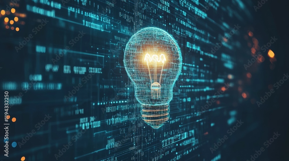 Aufkleber digital innovation glowing lightbulb in a data stream