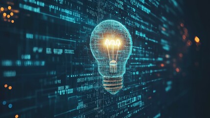 Digital Innovation Glowing lightbulb in a data stream