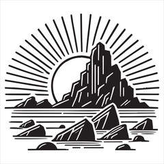 Obraz premium Sunrise Scene vector illustration, Ocean sunrise scene Design, Sundown View clipart 