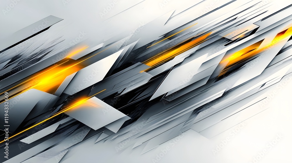 Poster sleek and dynamic geometric abstract art with sharp angled shapes and lines in contrasting monochrom