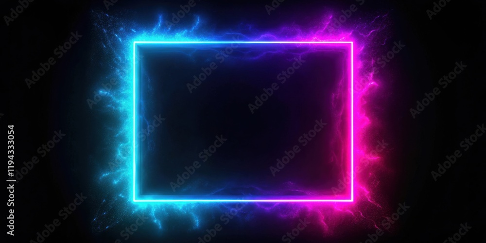 Aufkleber vibrant neon square frame with glowing particle effects