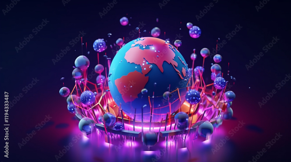 Poster businessman hand touching global network and data exchanges over the world hand touching global netw