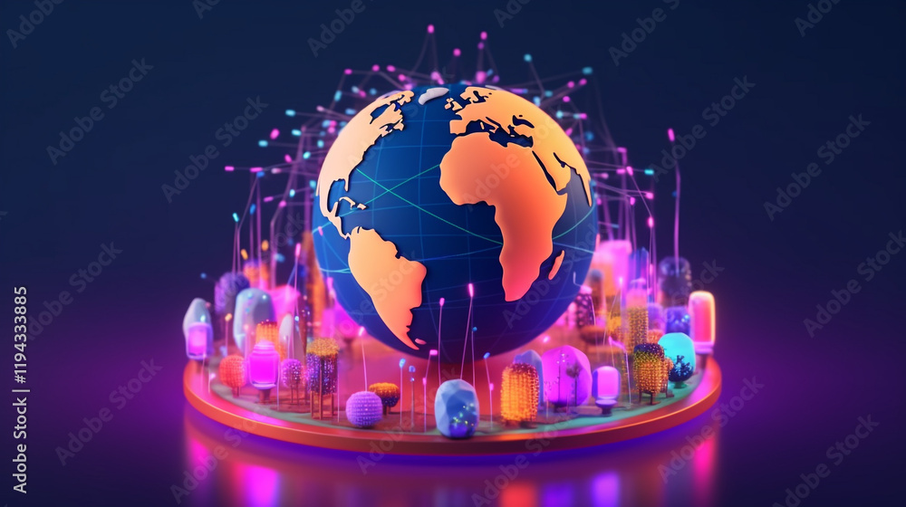 Poster businessman hand touching global network and data exchanges over the world hand touching global netw