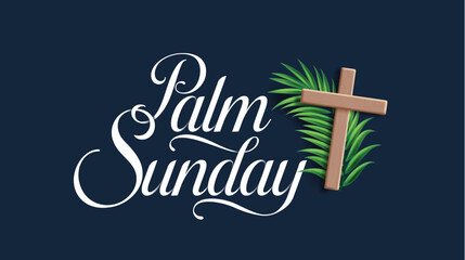 Palm sunday greeting clipart design. Jesus christ is risen with wood cross religious symbol for god resurrection catholic celebration in blue background. Vector illustration easter sunday clip art. 
