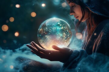Girl making a wish while holding a decorative ball.
