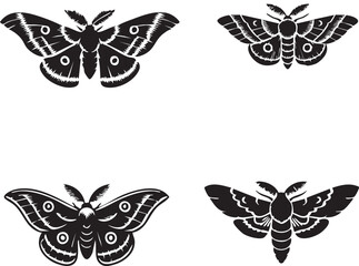 Detailed Monochrome Vector Silhouettes of the Skyscape Moth Isolated on a White Background
